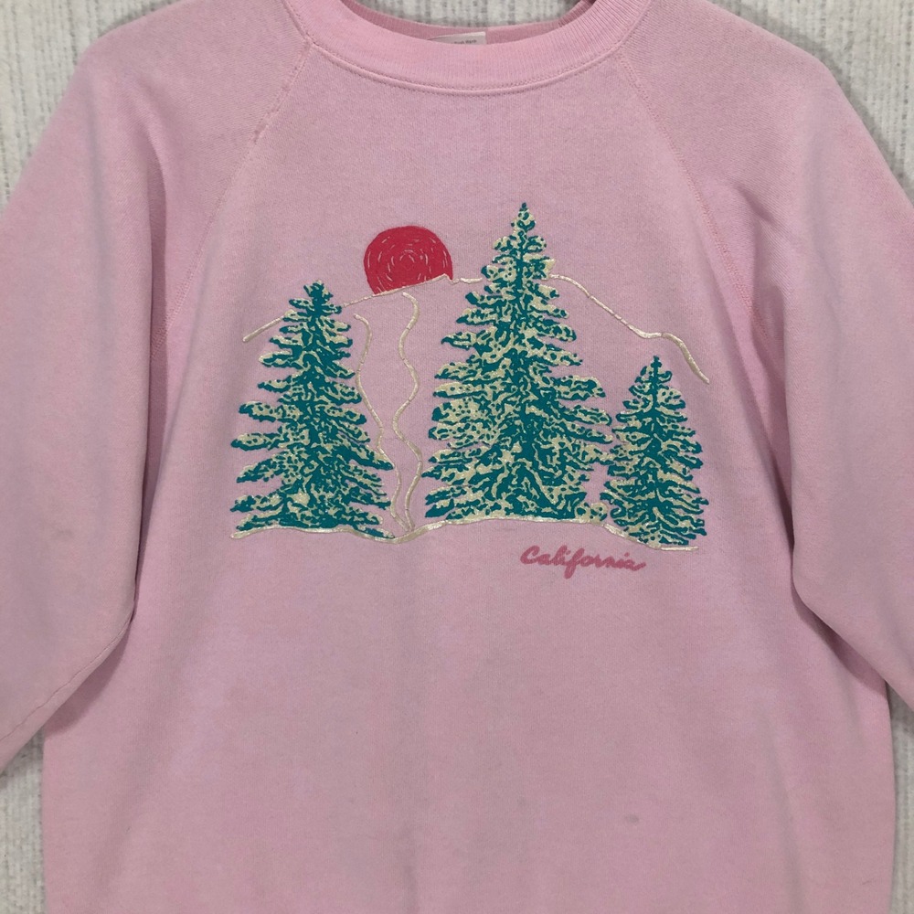 Vintage Hanes California Graphic Sweatshirt Pink 80s Raglan L USA Made